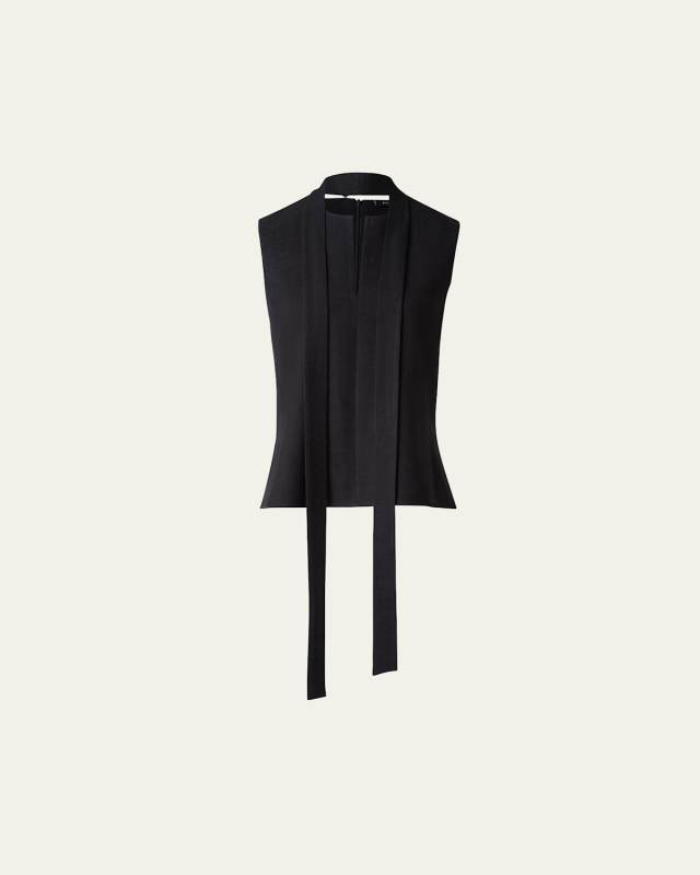 Neck-Tie Stonewash Twisted Linen-Blend Sleeveless Blouse